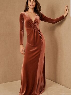 NWT Jenny Yoo x BHLDN Ryland Plunge Stretch Velvet Gown Dress English Rose 12